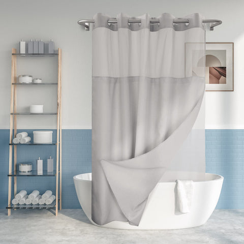 River Dream slub-textured shower curtain front view for elegant bathroom style
