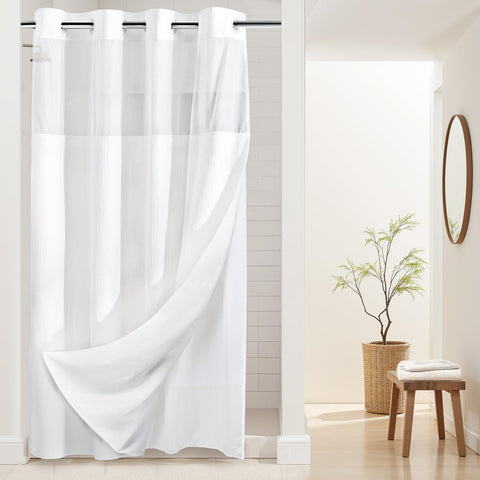 River Dream stall heavyweight shower curtain with dotted waffle texture for durable daily use.