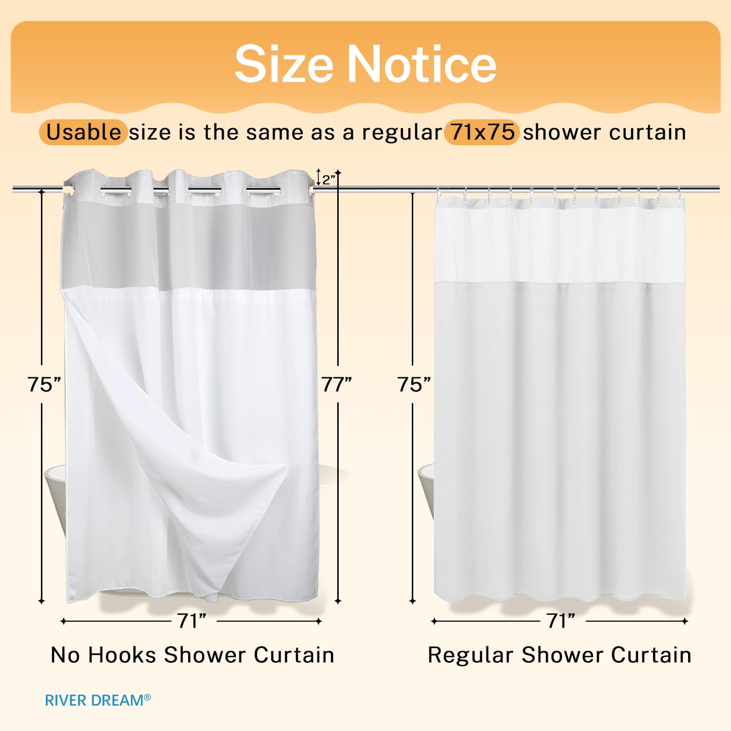 River Dream hotel-grade fabric with water-repellent finish for cleaner showers.