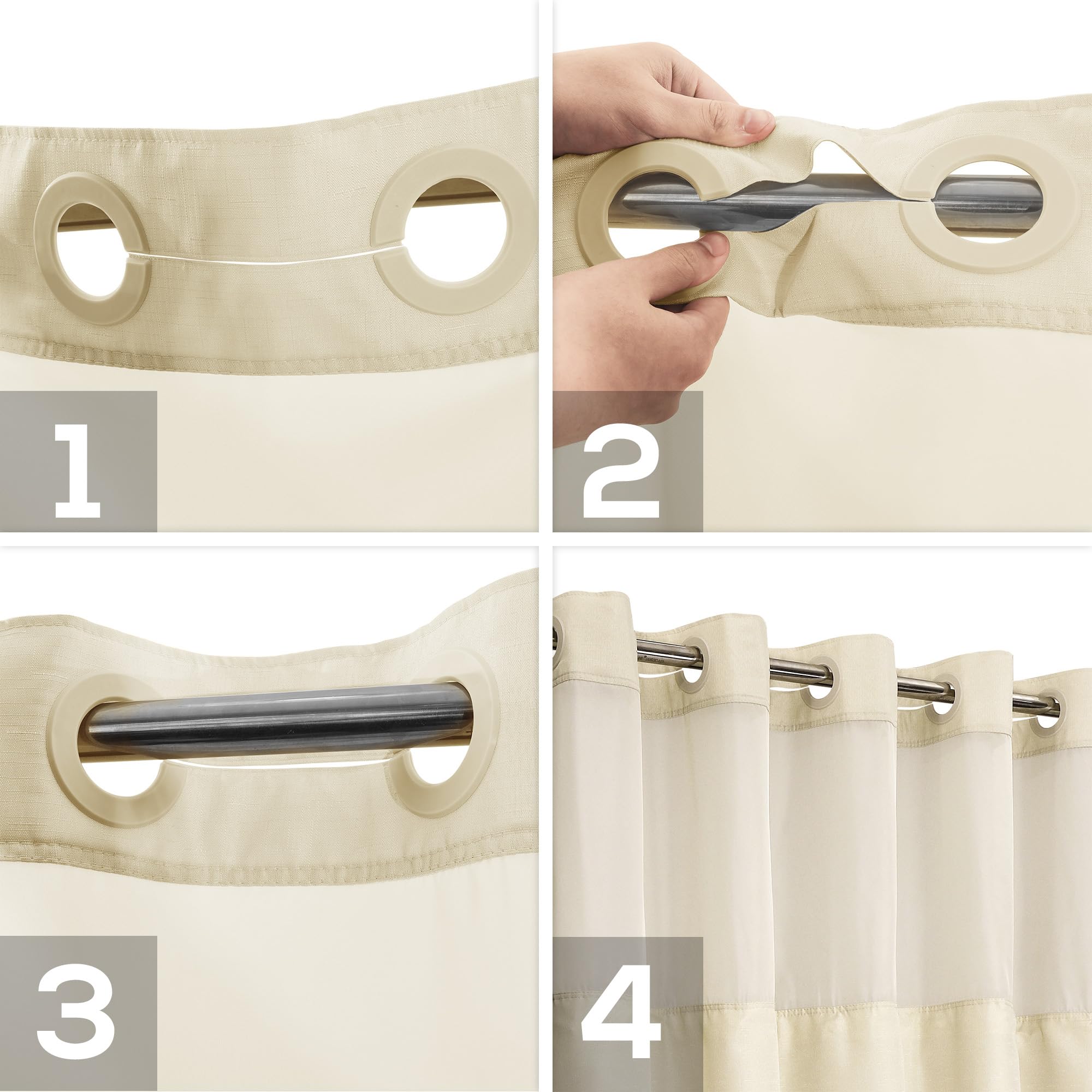 River Dream water-repellent finish keeps curtain looking fresh after showers.