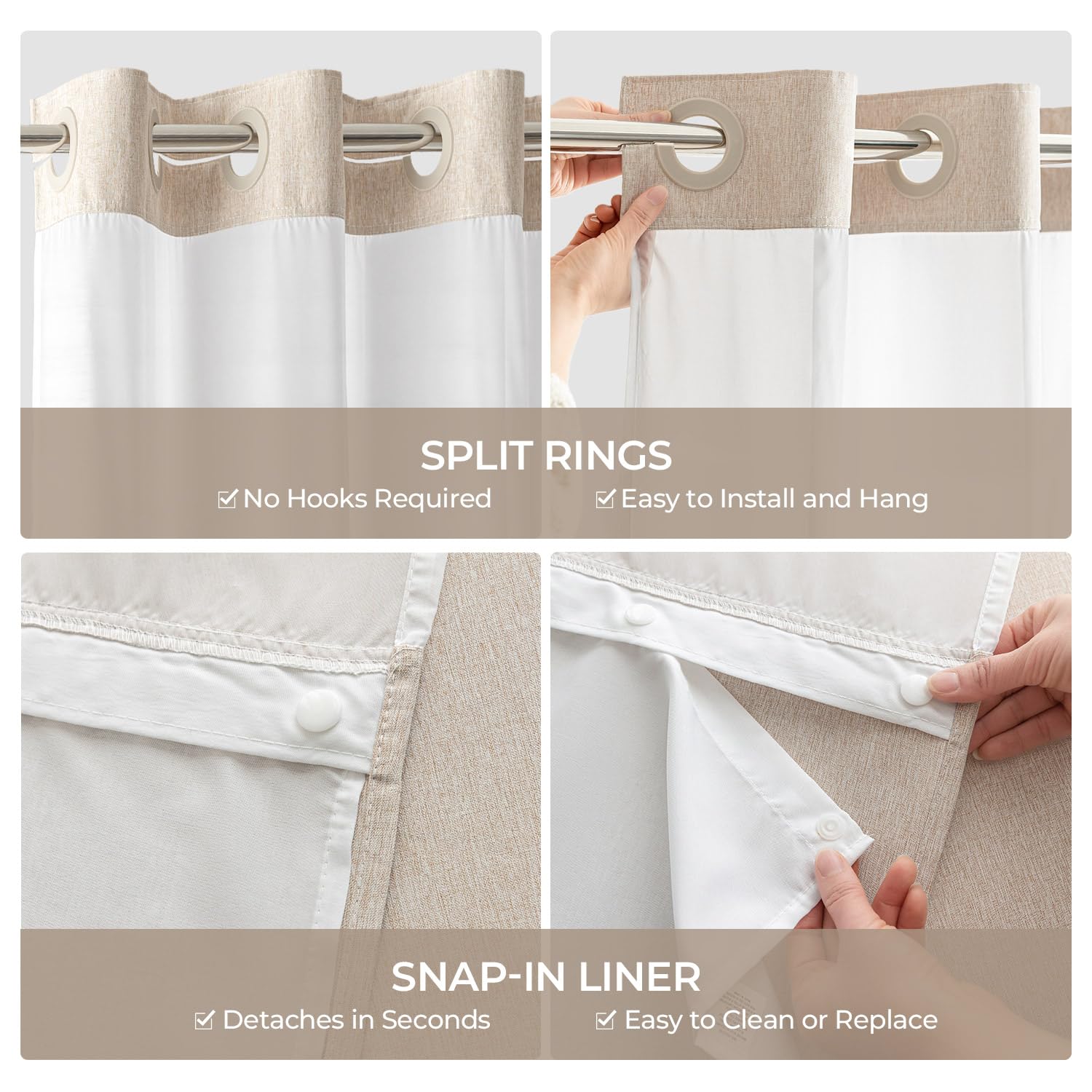 River Dream water-repellent finish helps keep bathroom walls dry.