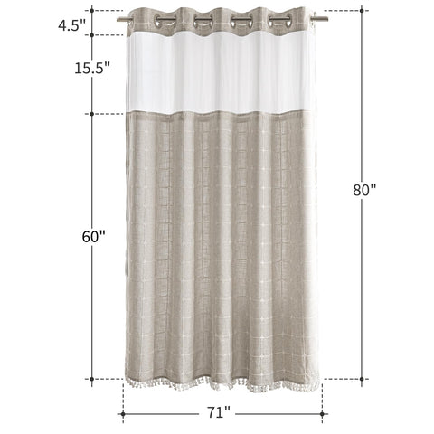 River Dream white curtain with liner provides a clean, versatile look.