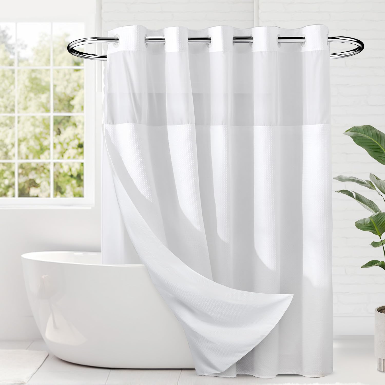 River Dream white shower curtain set offers hotel-style bath ambiance