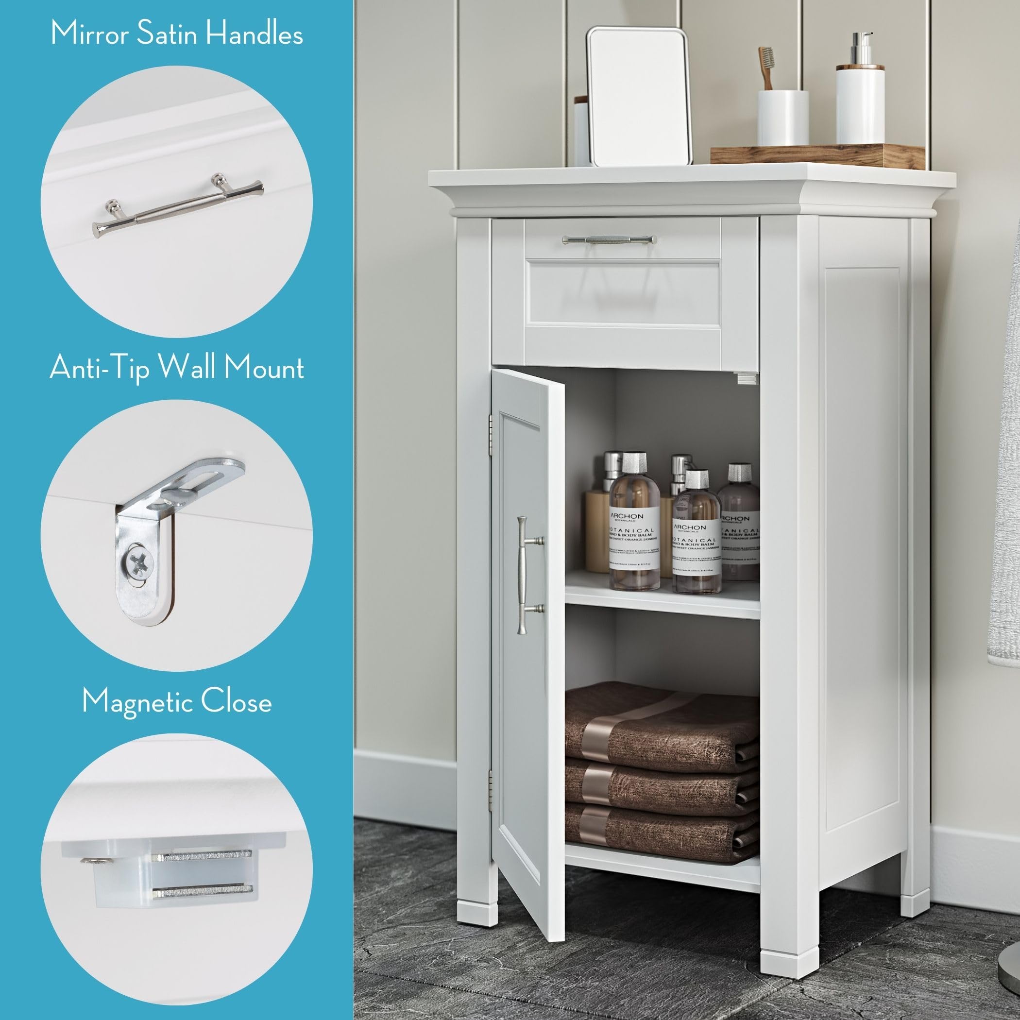 Drawer detail of RiverRidge Somerset white cabinet.