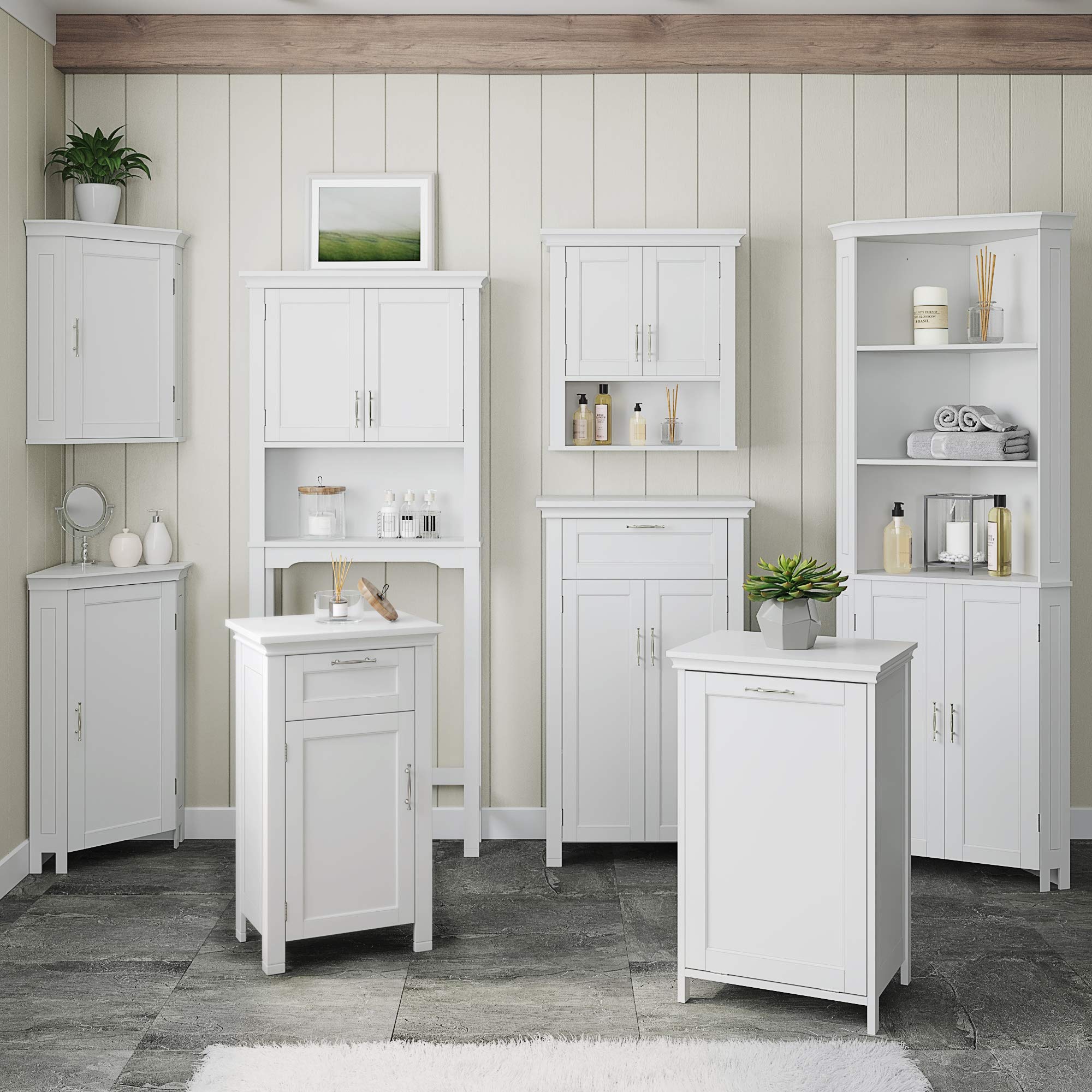 Interior shelves in RiverRidge Somerset cabinet for toiletries.
