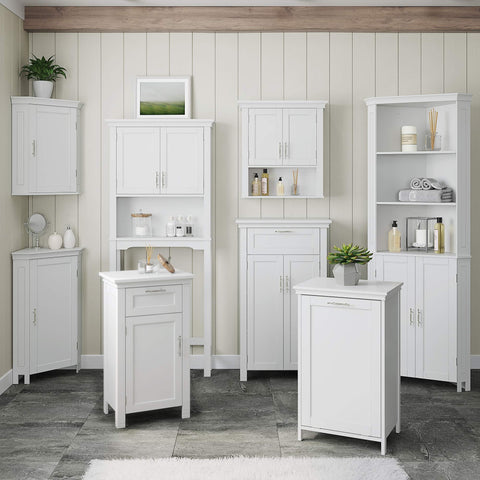 Coved top shelf of RiverRidge Somerset cabinet adds elegant detail.