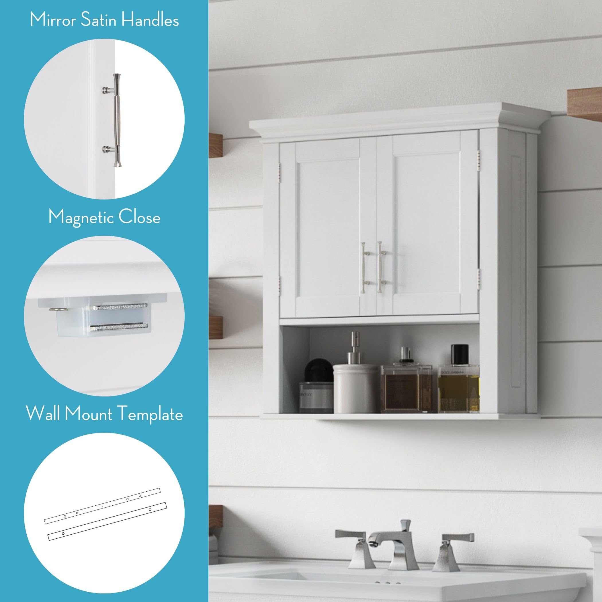 RiverRidge Somerset wall-mounted cabinet in white for streamlined bathroom organization.