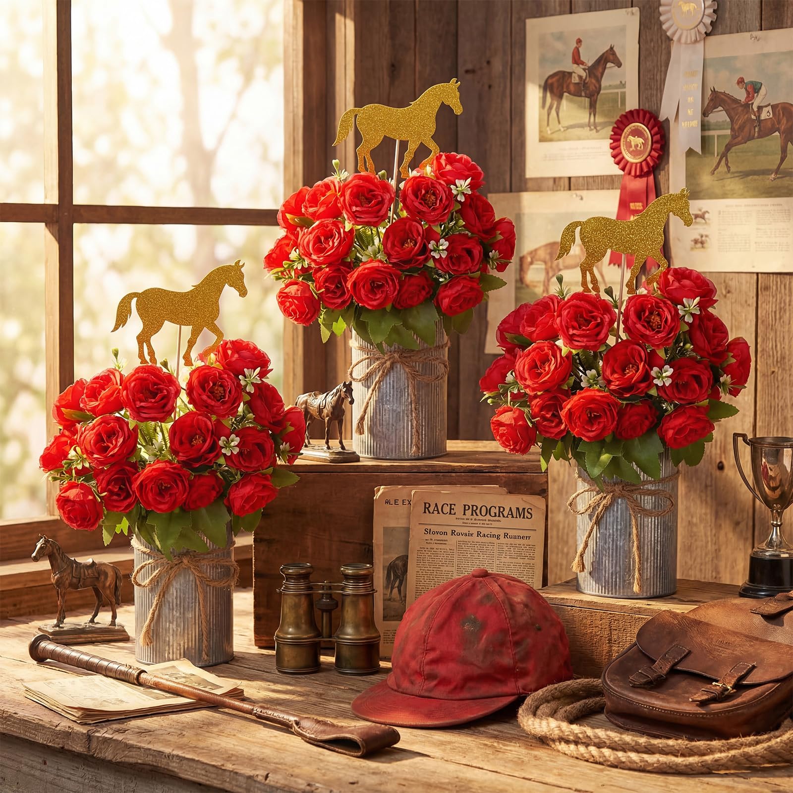 Rivvlive artificial rose arrangement stands about 30 cm tall