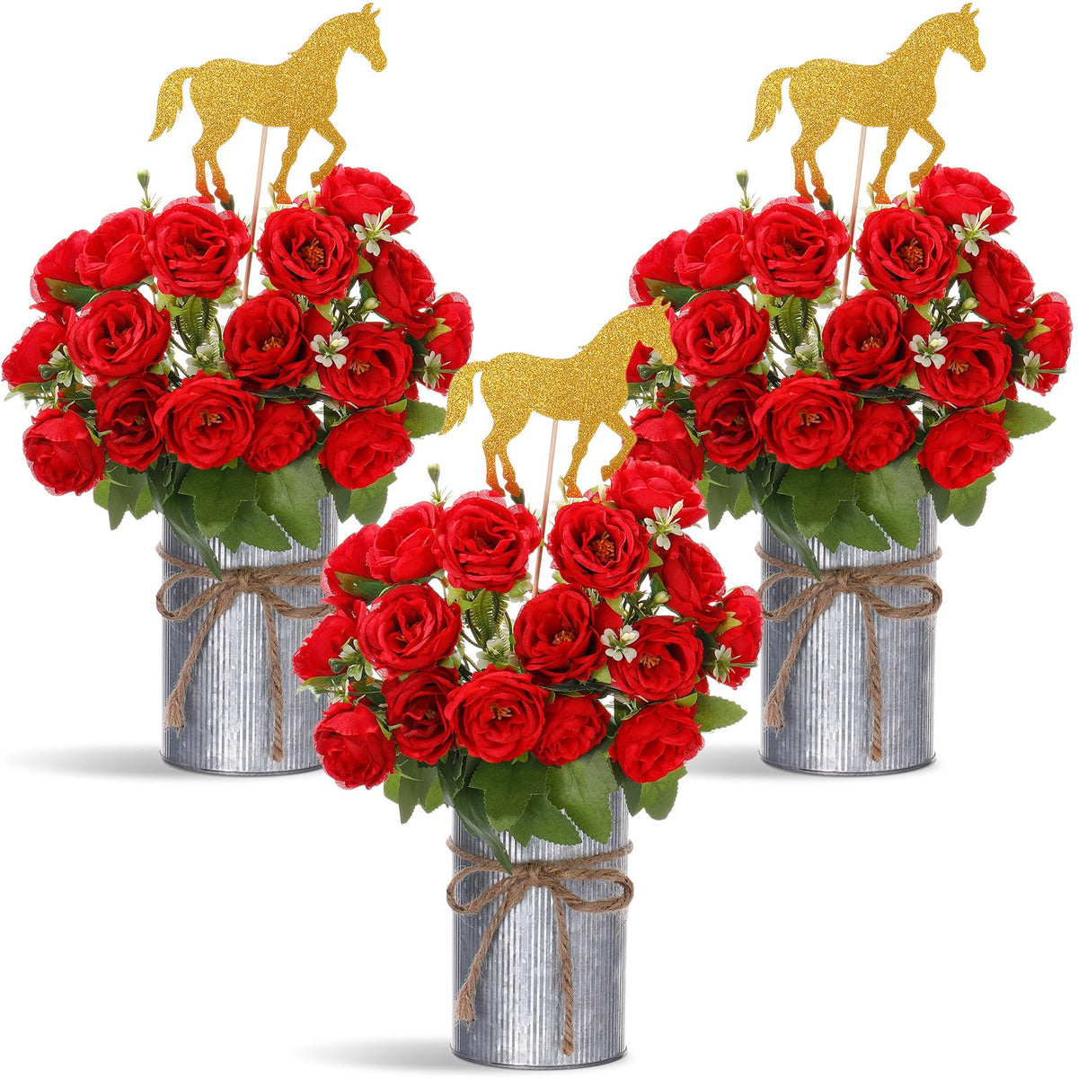 Rivvlive Derby Day centerpieces with three vases for race-day tables
