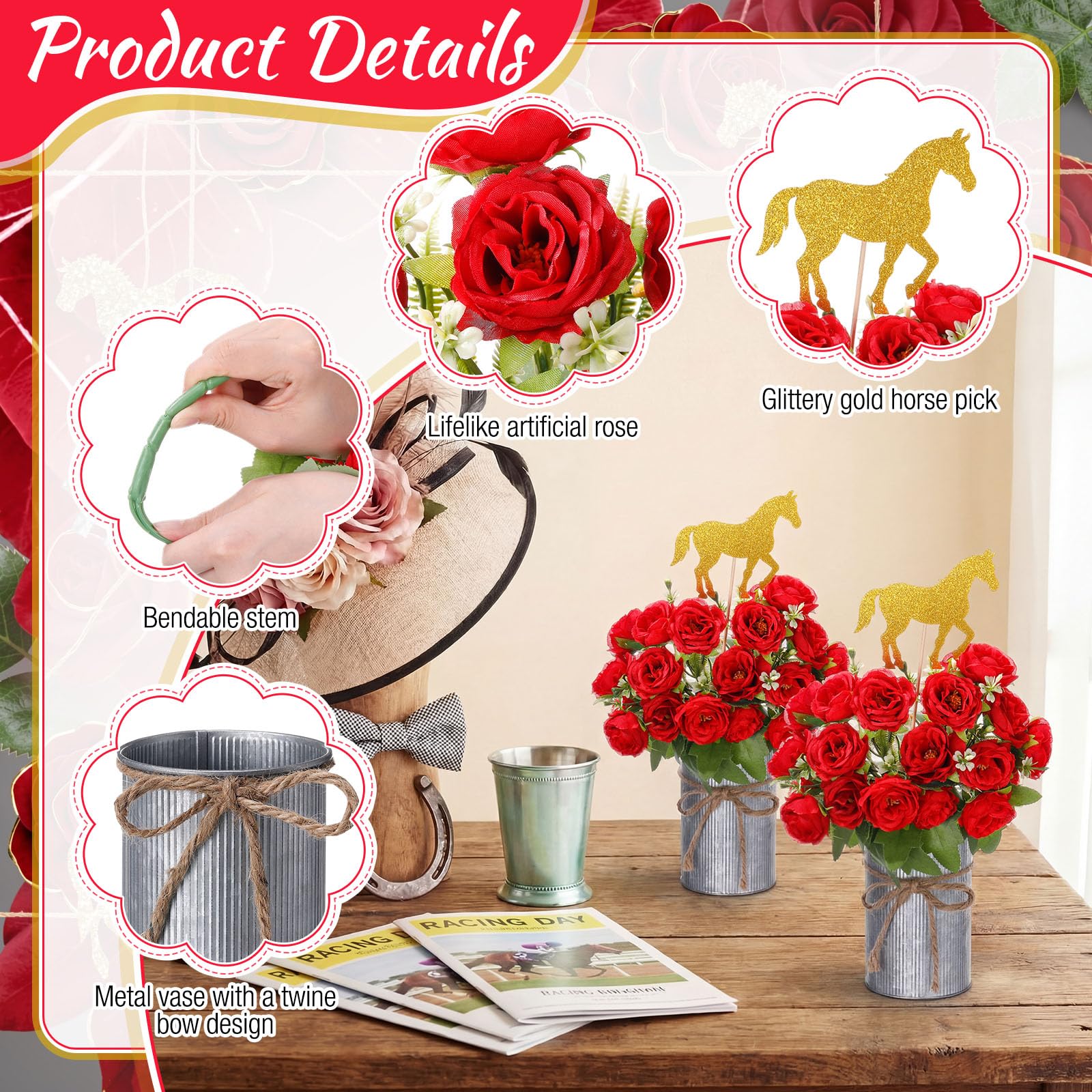 Rivvlive gold horse decorative sticks sparkle on centerpieces