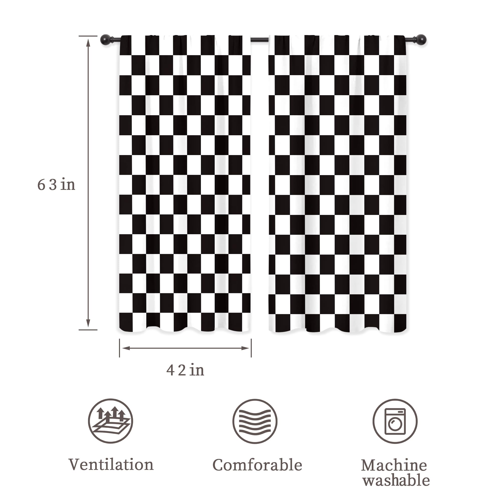 Riyidecor race car flag pattern curtains add playful flair and light control.