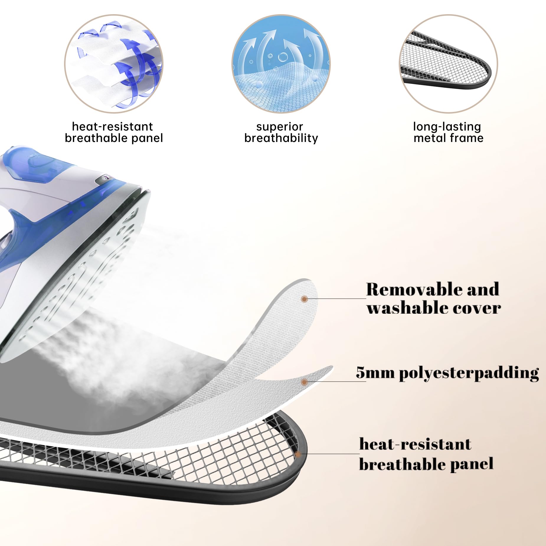 RIZTAIK ironing board compact design stores neatly after use