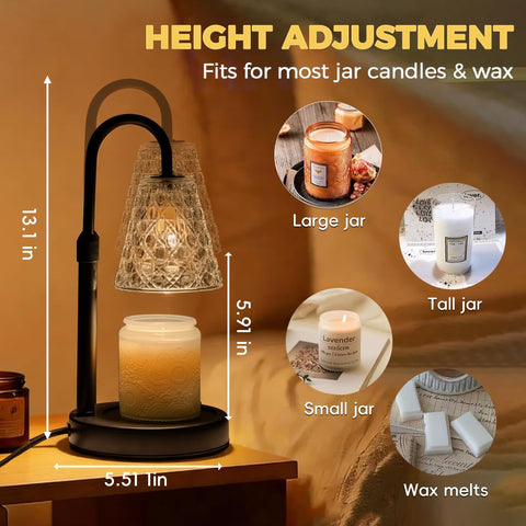 RMFSH Candle Warmer Lamp adjustable pole demonstrates easy jar-size fitting.