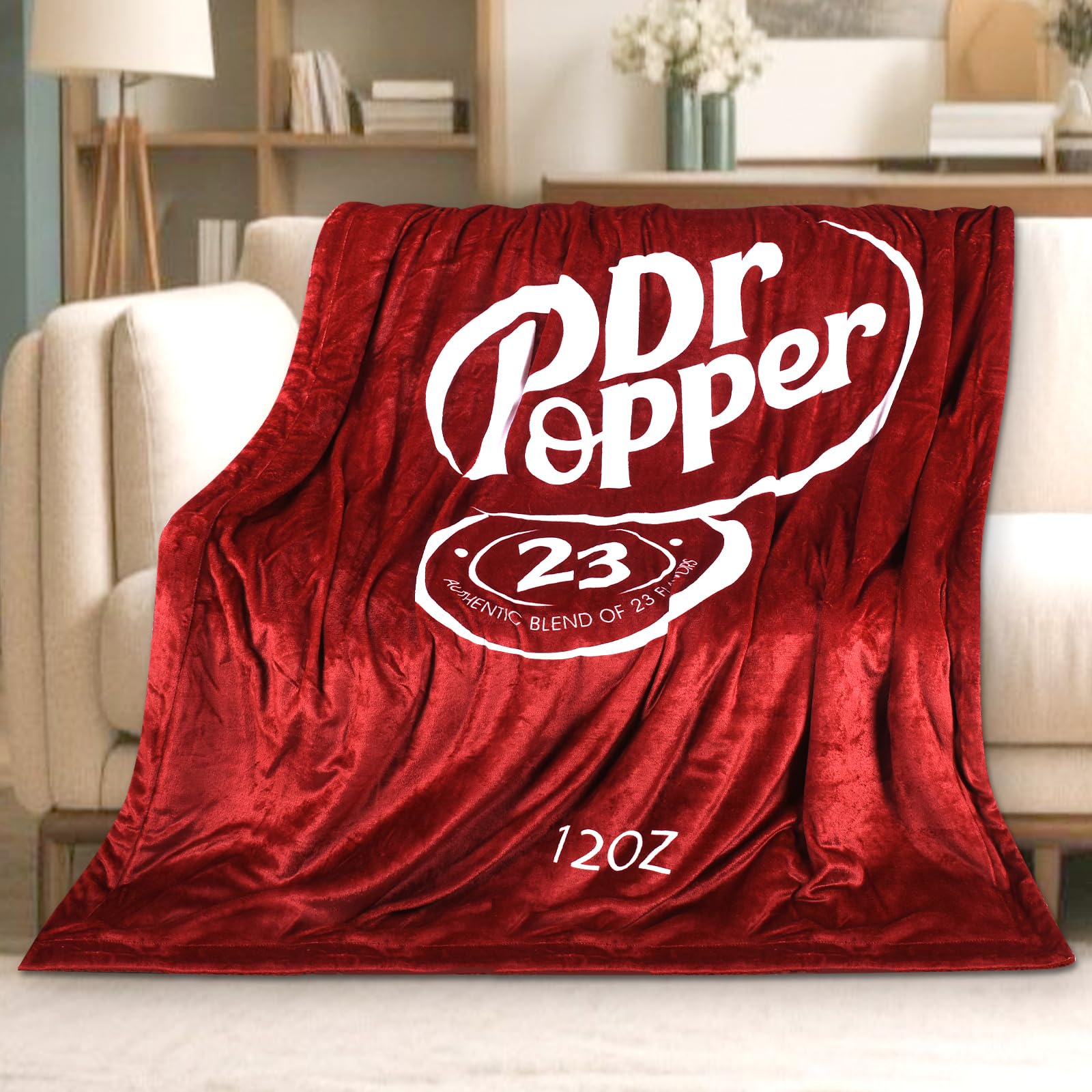 RMKA Dr Pepper blanket front view with bold logo for cozy lounging