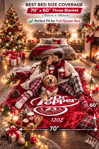 RMKA Dr Pepper blanket in car setup for on-the-go warmth