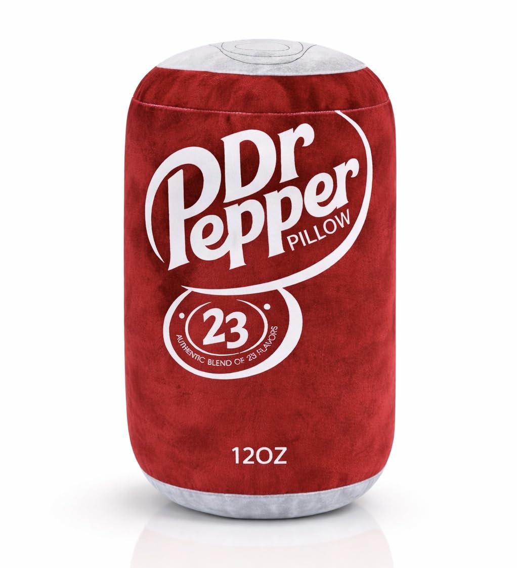RMKA Dr Pepper Pillow Plush with soda can design adds playful decor.