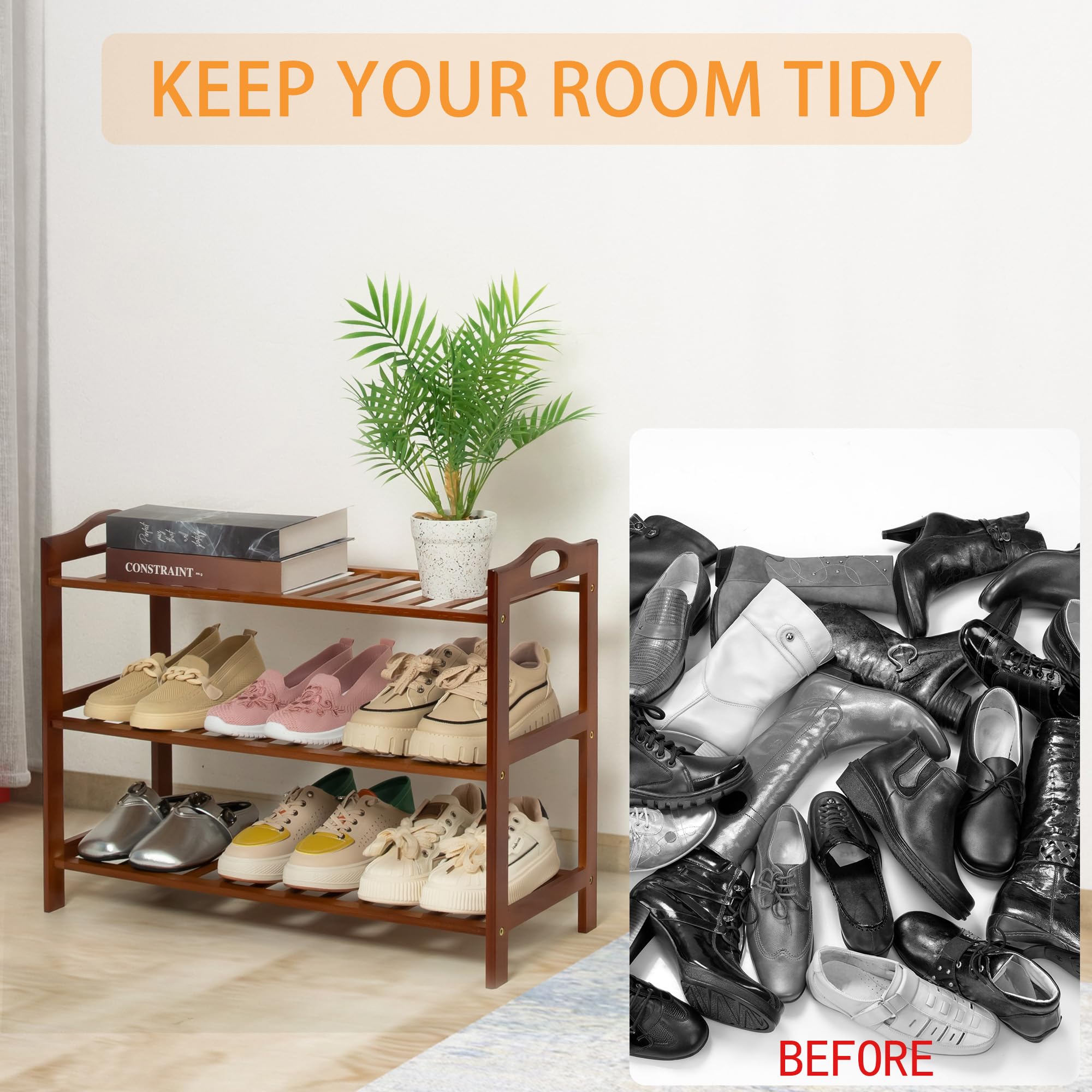 RMXANL bamboo shoe rack in closet keeping shoes neatly accessible