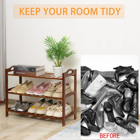 RMXANL bamboo shoe rack in closet keeping shoes neatly accessible