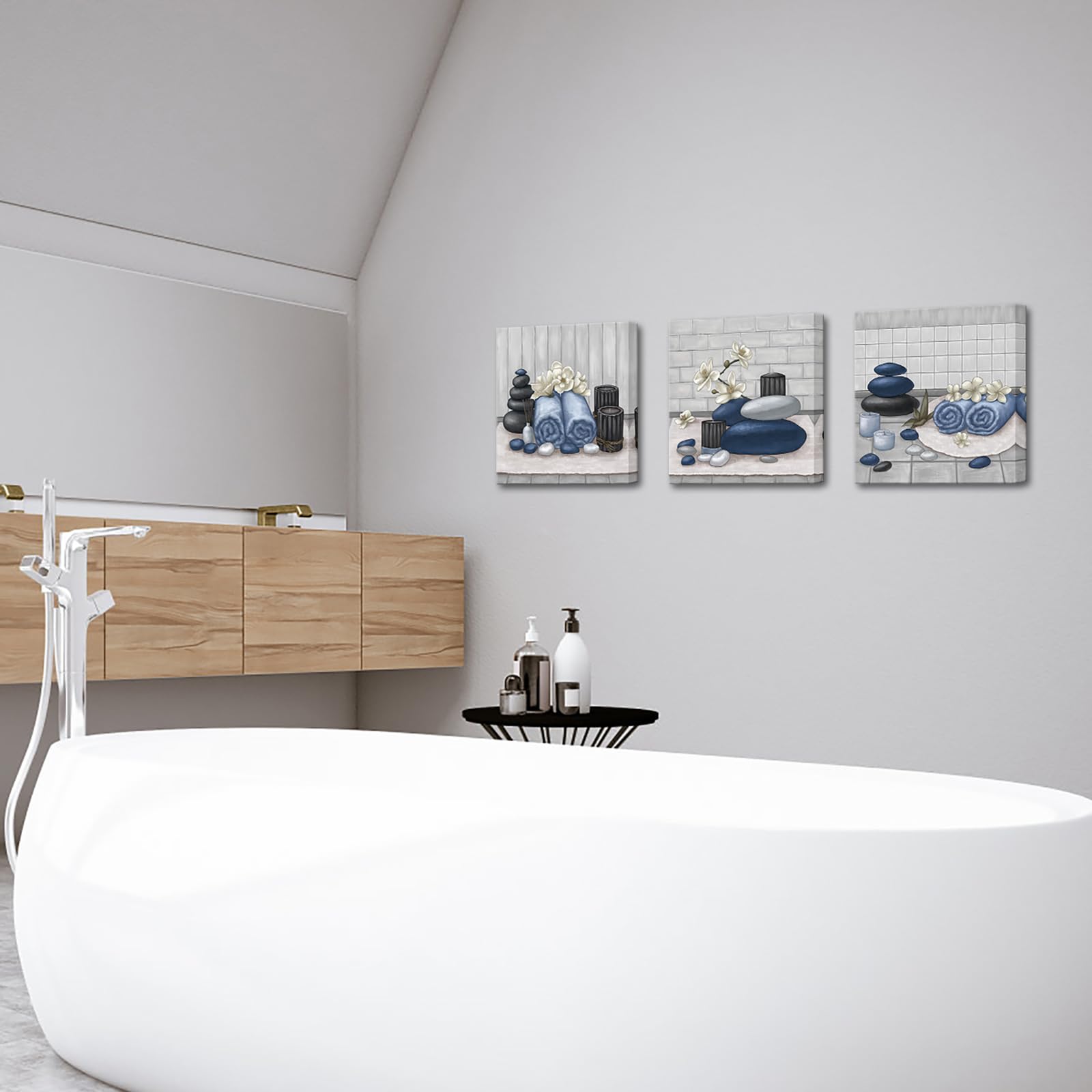 RnnJoile spa canvas wall art navy blue bathroom decor enhances calm