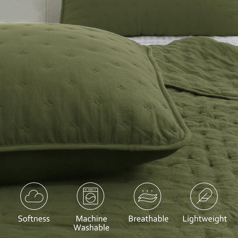 ROARINGWILD olive green cloud quilt weave texture in bedroom setup