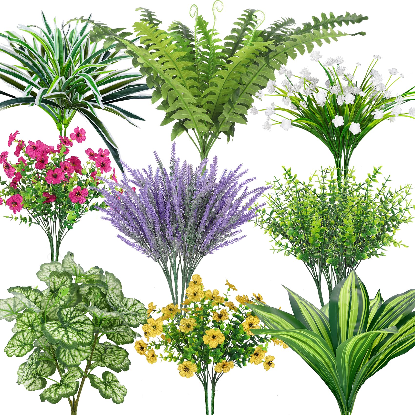 Roberly 20pcs outdoor artificial plants set with realistic texture for durable year-round decor.