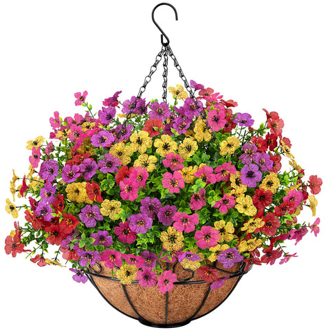 Roberly artificial hanging flowers in outdoor basket deliver lasting color for porch or garden