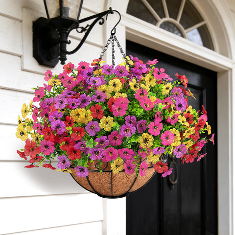 Roberly hanging flowers on front-porch basket showcase lifelike petals and lush leaves