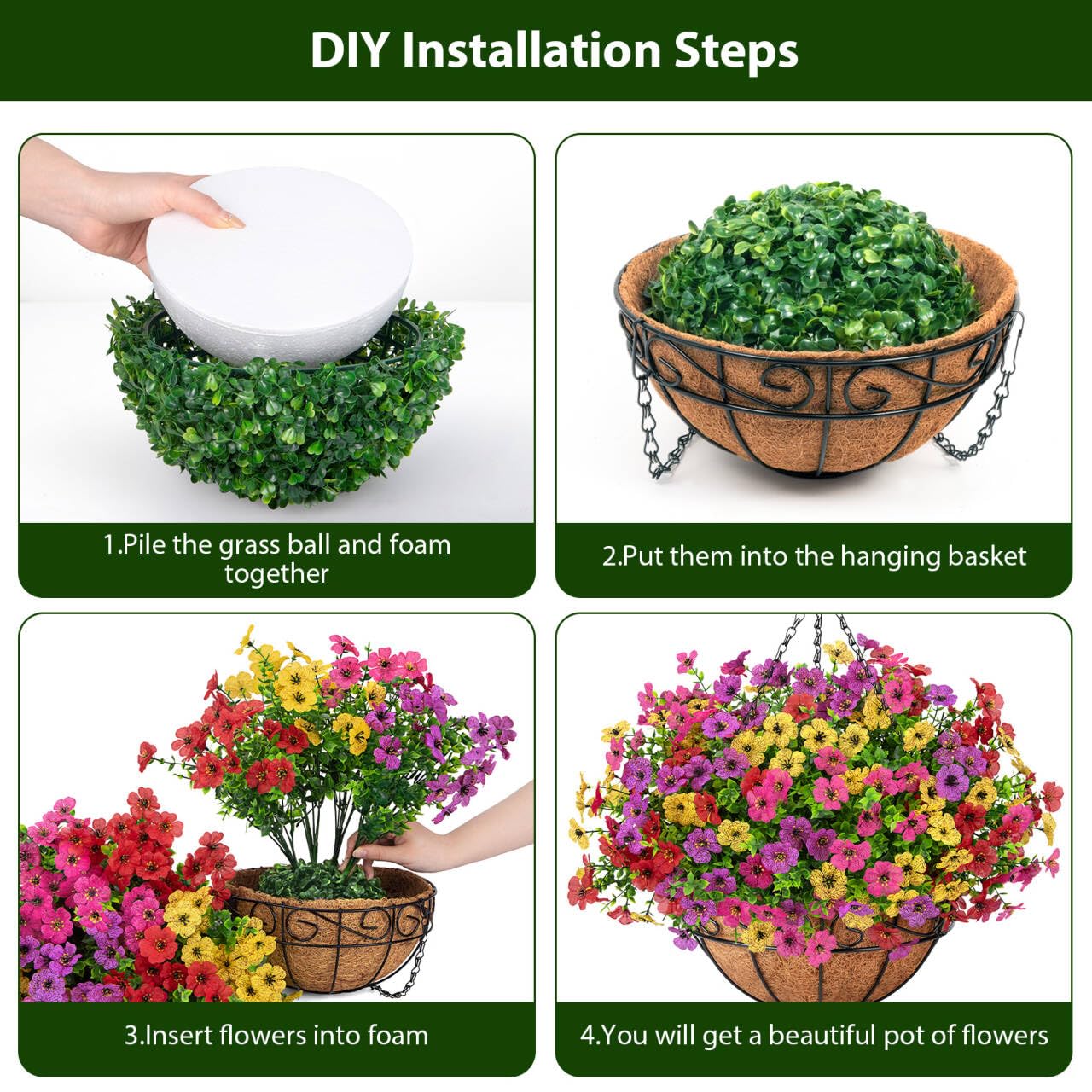 Roberly UV-resistant flowers in basket offer seasonal charm with minimal upkeep