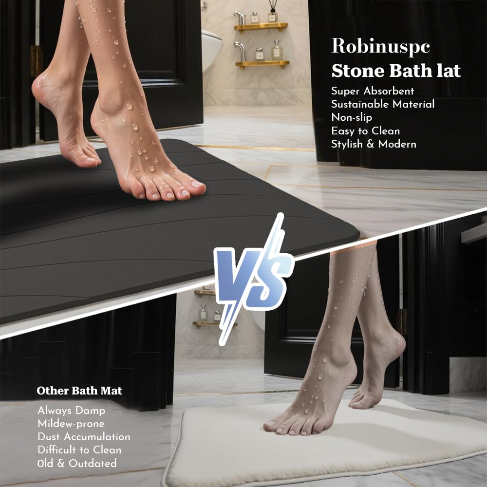Robinuspc stone bath mat combines decorative design with practical moisture control.