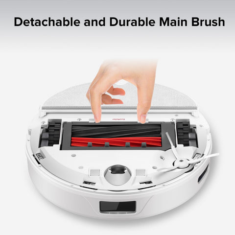Roborock dual main brush in action delivering smoother vacuuming on carpets and floors.