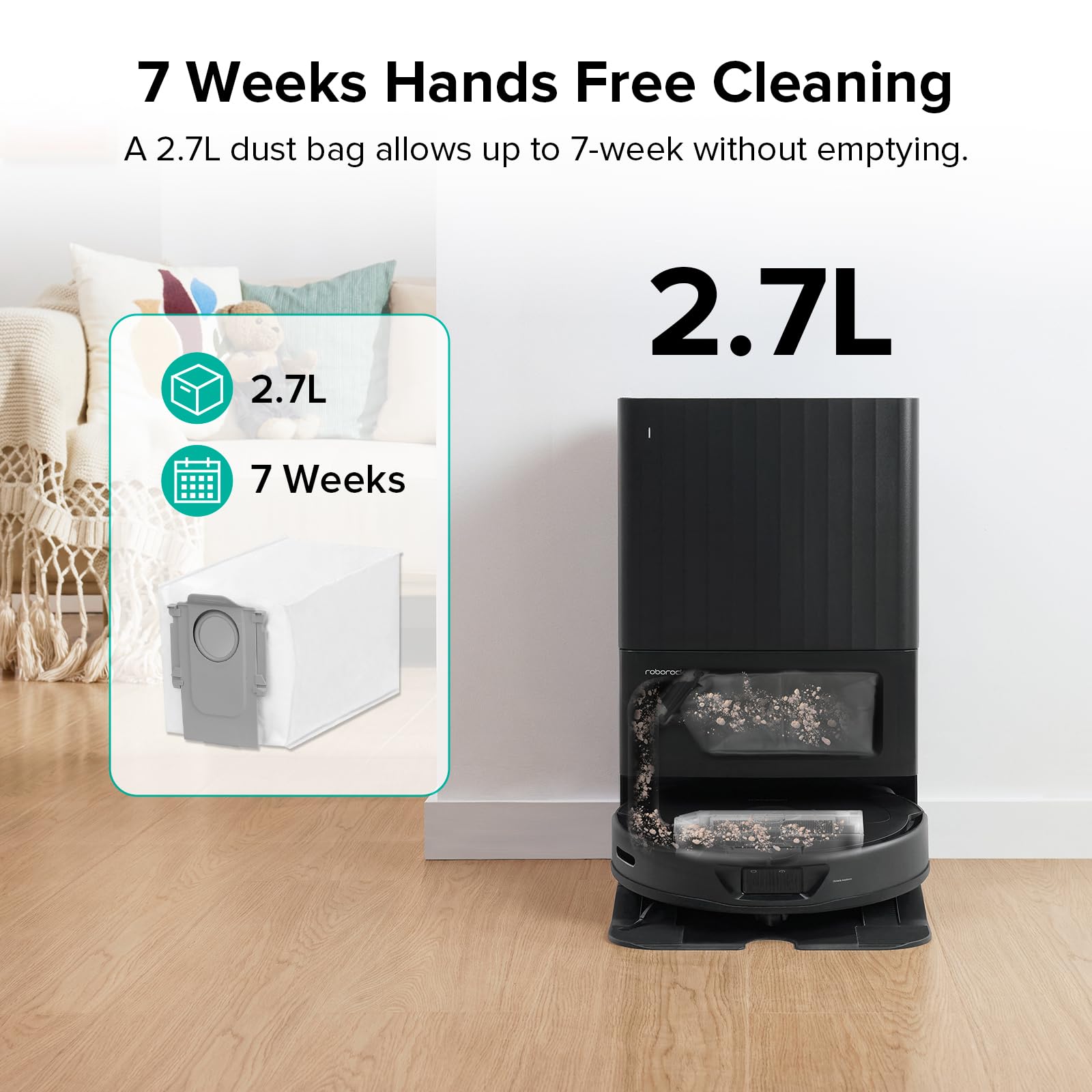 roborock push-pull feature enables quick and clean bag replacement