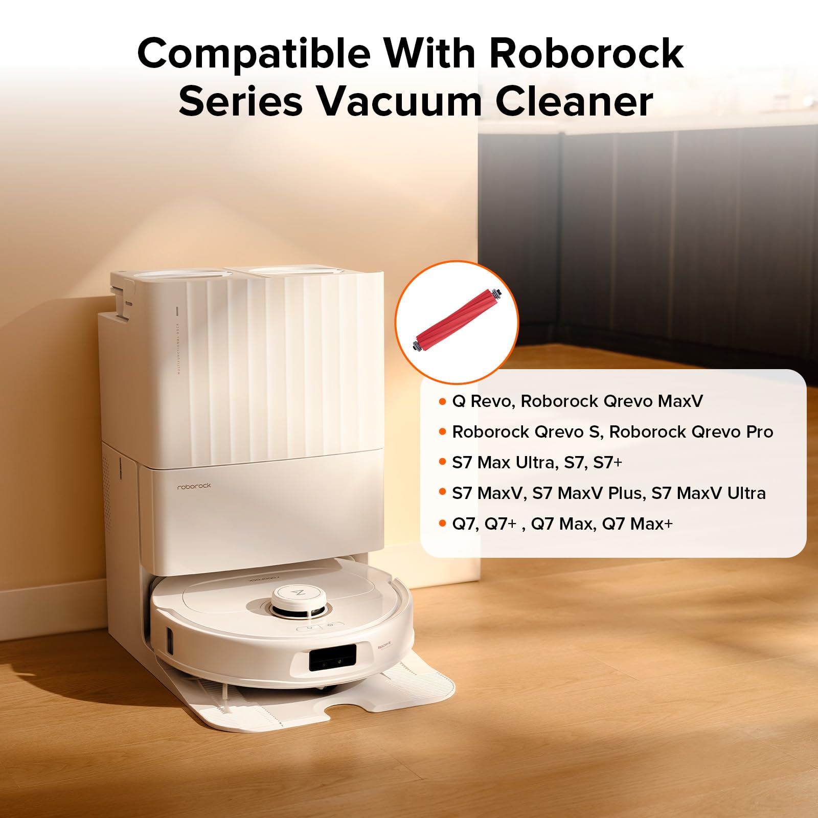 Roborock main brush anti-tangle design reduces hair buildup.