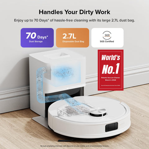 Roborock Q10 S5+ 10,000 Pa suction lifts hair and debris from floors.