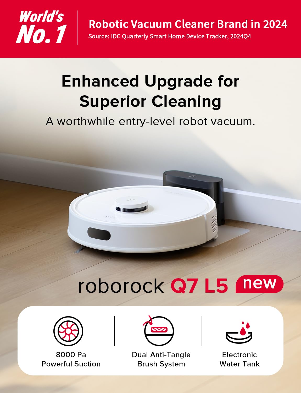 Roborock Q7 L5 dual anti-tangle brushes prevent hair wrap