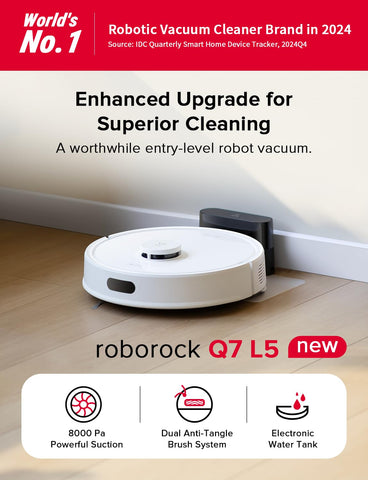 Roborock Q7 L5 dual anti-tangle brushes prevent hair wrap