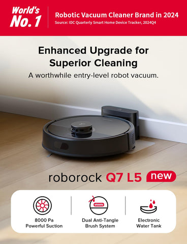 Roborock Q7 L5 dustbin and mop combo displaying integrated cleaning system.