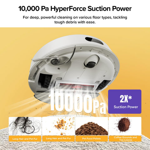 Roborock Q7 M5+ 10000Pa suction pulls pet hair from carpet and floors.