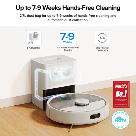 Roborock Q7 M5+ self-empty dock enabling long cleaning cycles with less maintenance.