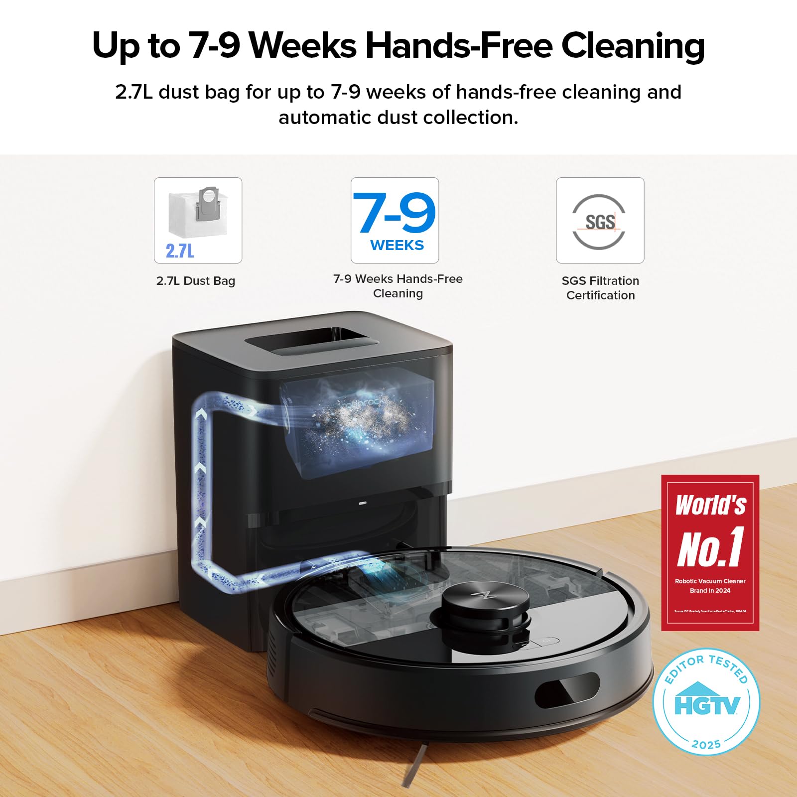roborock Q7 M5+ suction close-up highlighting 10000Pa power for deep cleaning