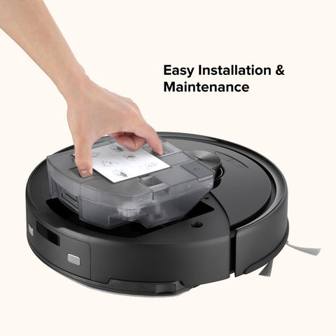 Roborock washable filter being rinsed to show easy maintenance.