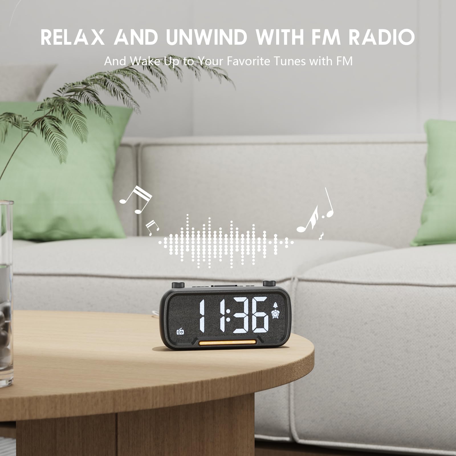 ROCAM alarm clock radio Bluetooth panel ready for easy wireless pairing