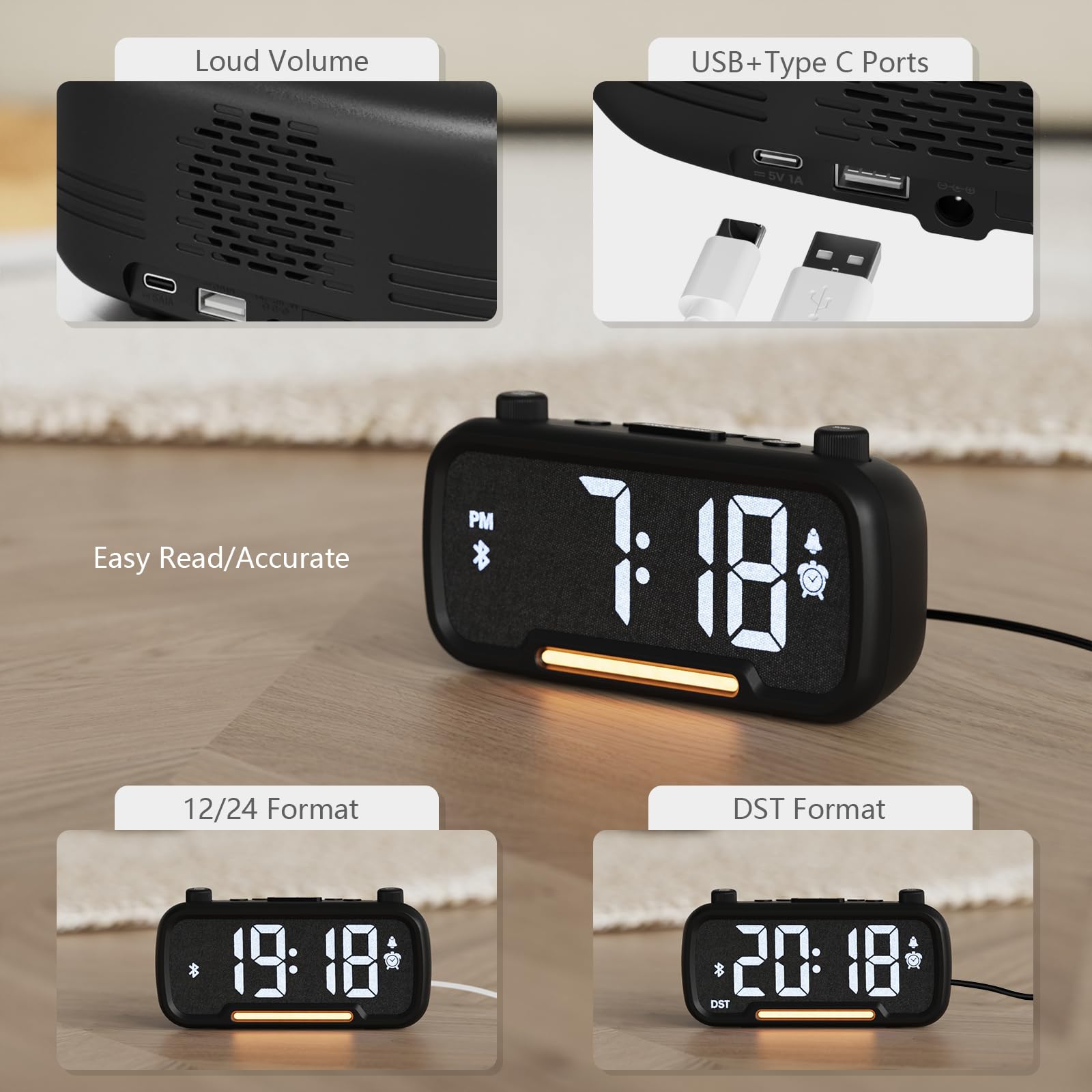 ROCAM alarm clock radio desk setup ideal for office or bedside use
