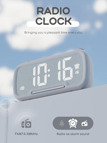 ROCAM Clock Radio digital display shows clear brightness for day and night.