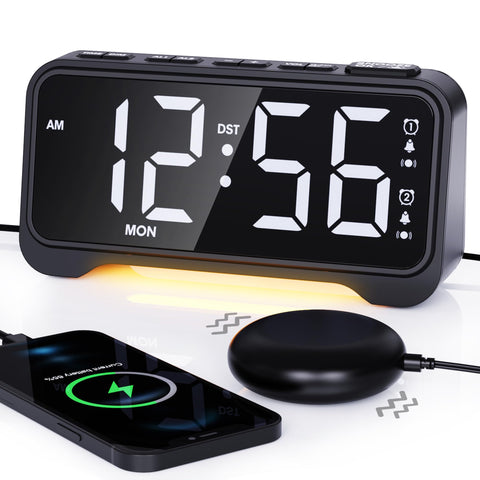 ROCAM loud alarm clock with 7.5-inch display for easy time reading day or night
