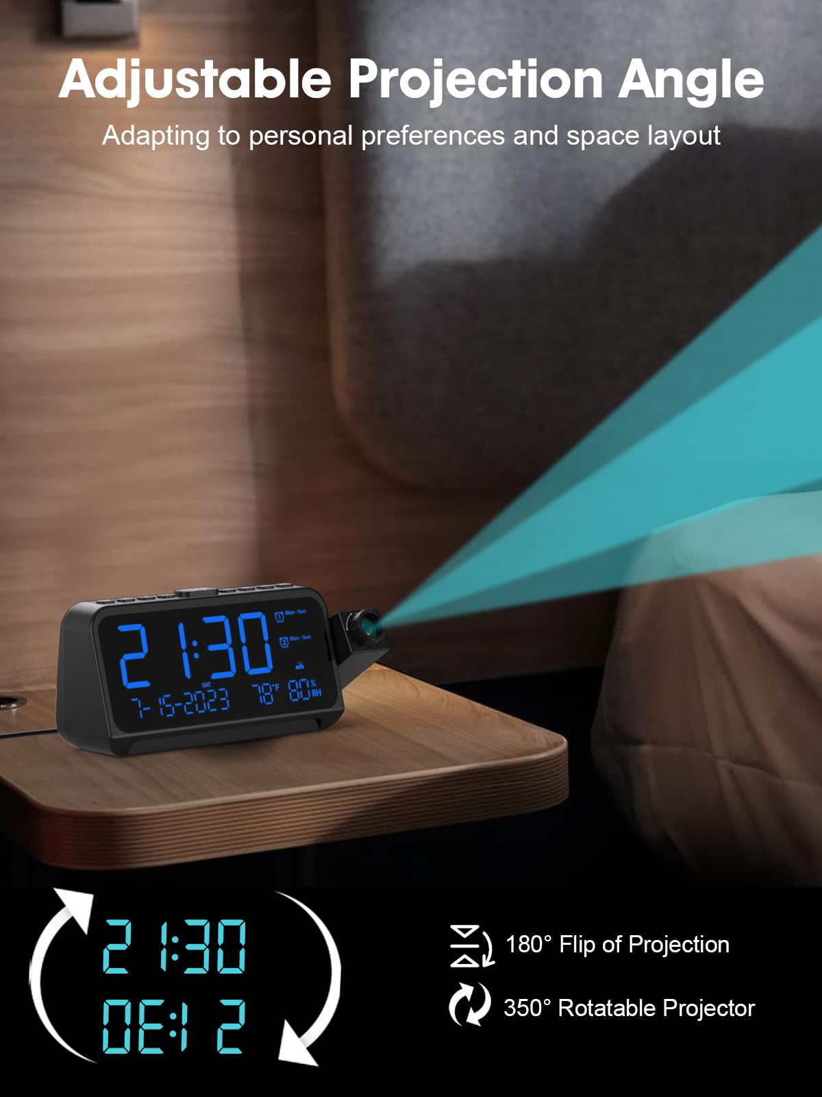 ROCAM 5.9-inch LED display shows time, date, temp, and humidity