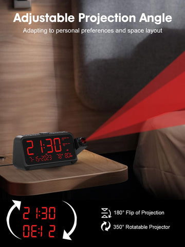 ROCAM projection clock dual alarms with weekday and weekend modes