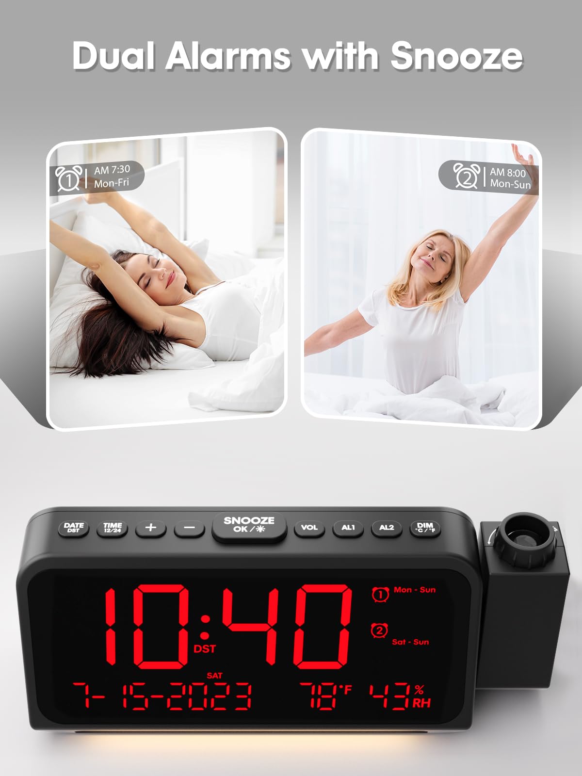 ROCAM projection clock 5.9-inch LED display with adjustable brightness