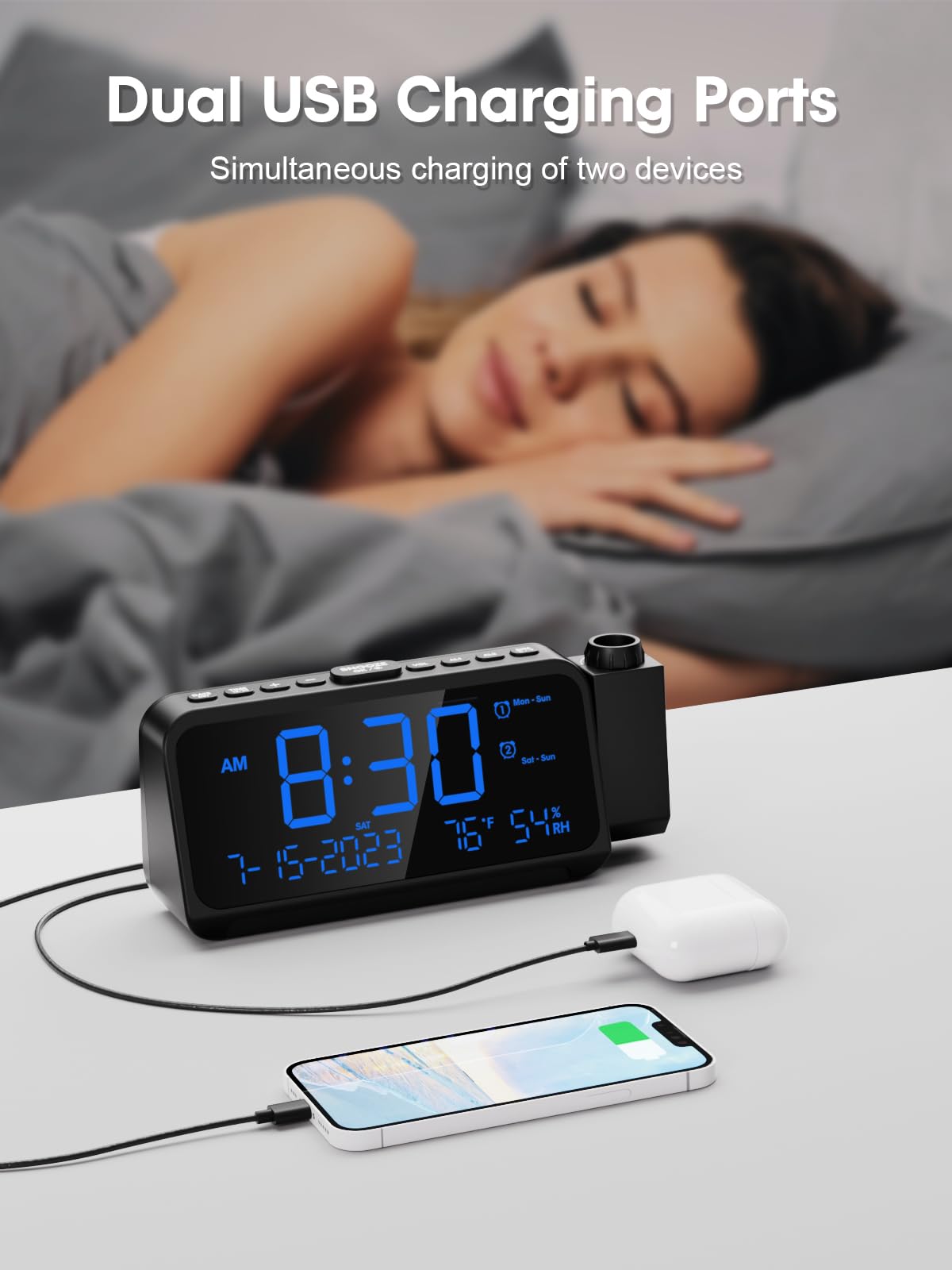 ROCAM built-in night light with USB-C and USB ports