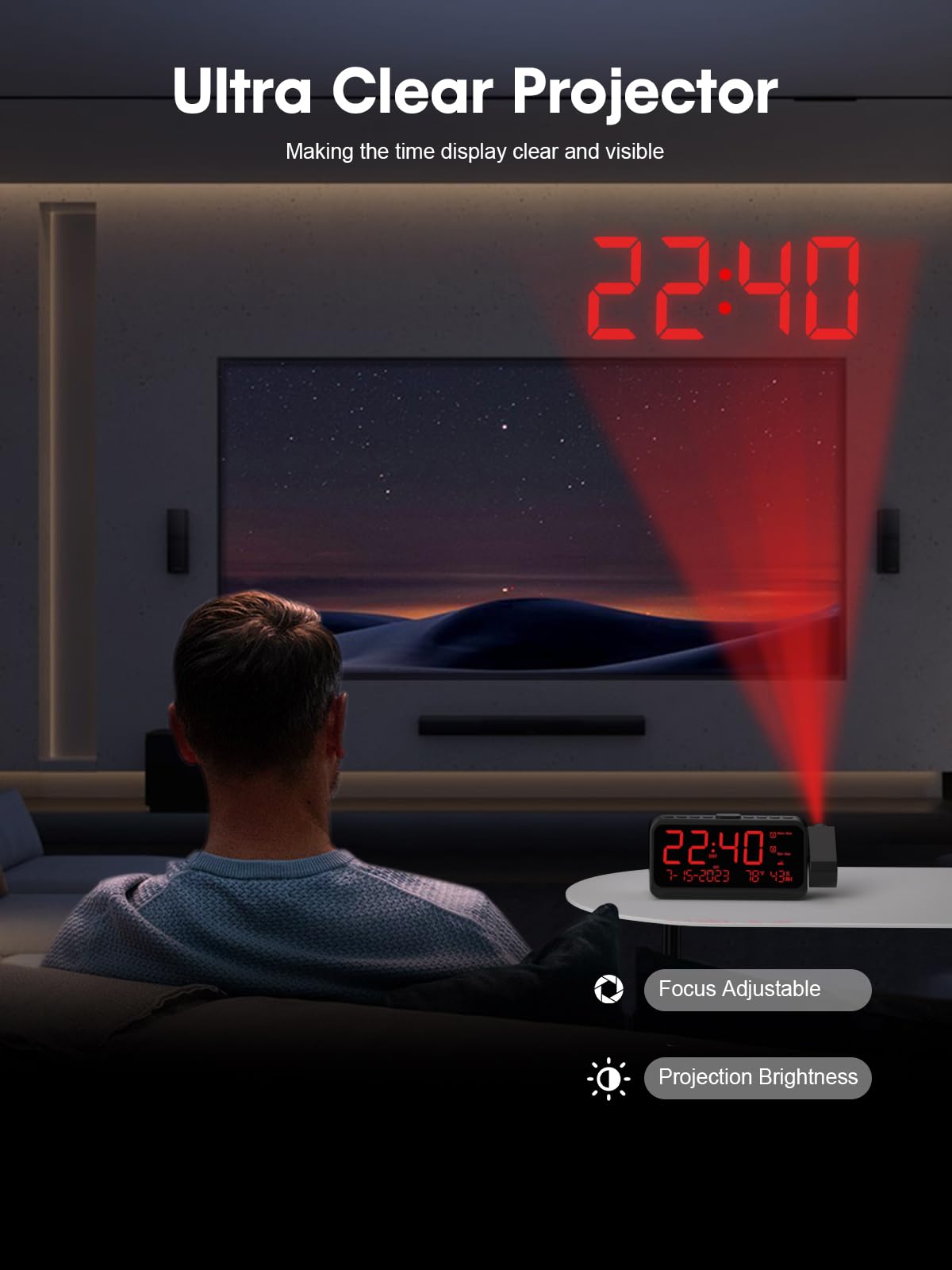 ROCAM projection clock 350° rotatable projector for flexible placement
