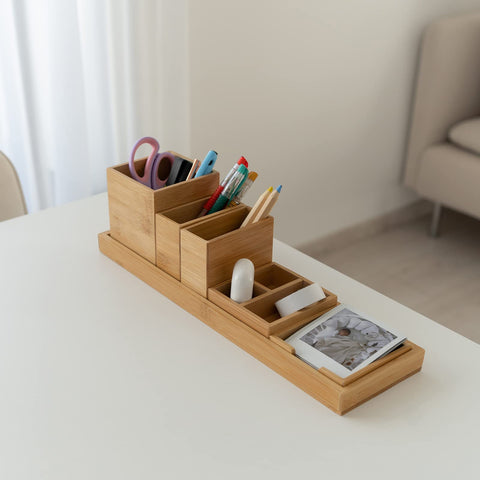 ROCDEER bamboo vanity tray two middle organizers beside the long tray